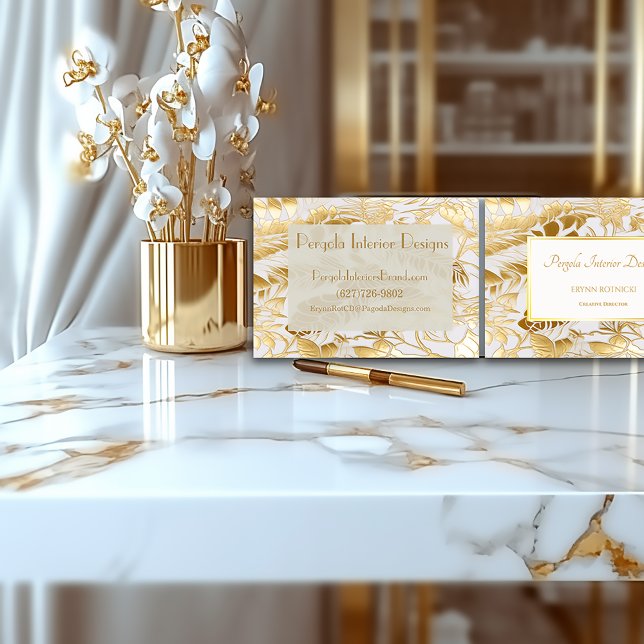 Luxury Gilded Gold Monstera Leaf Design Custom Business Card (Stylish Luxury Monstera Leaf Gold and Ivory Business Cards )