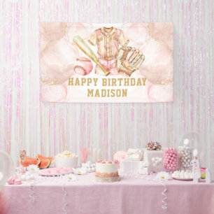 Luxury Girl Birthday Pink Gold Baseball Banner