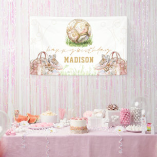Luxury Girl Birthday Pink Gold Soccer Banner