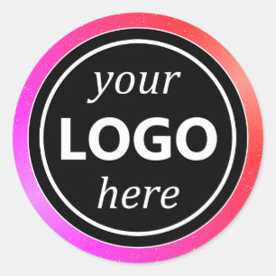 Luxury Girly Pink Frame Add Logo Template Modern Classic Round Sticker