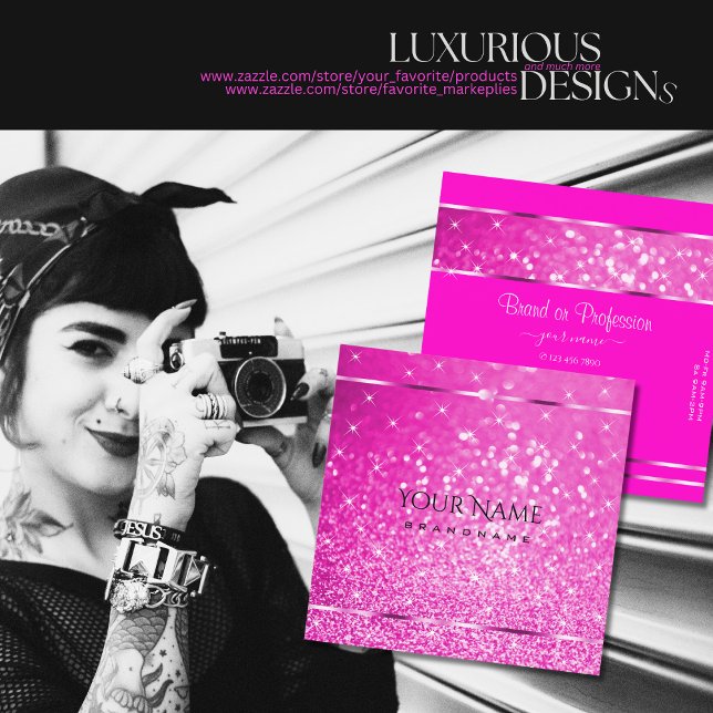 Luxury Girly Pink Glitter Luminous Stars Glamourou Square Business Card (Creator Uploaded)
