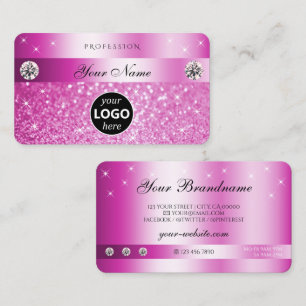 Luxury Girly Pink Glitter Sparkling Stars Add Logo Business Card