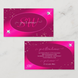 Luxury Girly Pink Glitter Stars Diamonds Initials Business Card