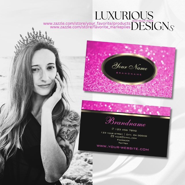 Luxury Girly Pink Sparkle Glitter Noble Elegance Business Card (Creator Uploaded)