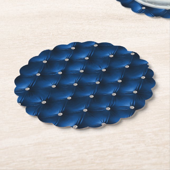 Luxury Glam Blue Faux Velvet Paper Coaster (Angled)