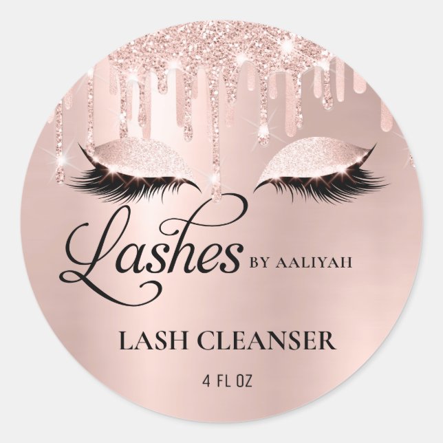 Luxury Glam Blush Rose Gold Lash Bath Cleanser Classic Round Sticker (Front)