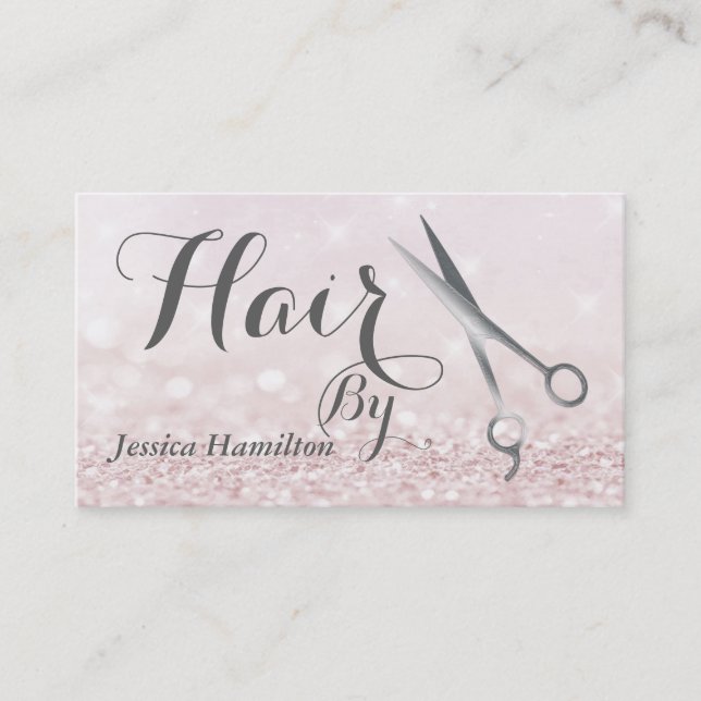 Luxury glam elegant faux glitter silver scissors business card (Front)
