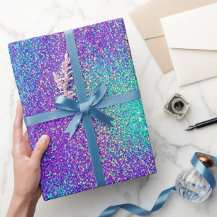 Luxury Glam Girl Purple Turquoise Shimmer Glitter  Wrapping Paper