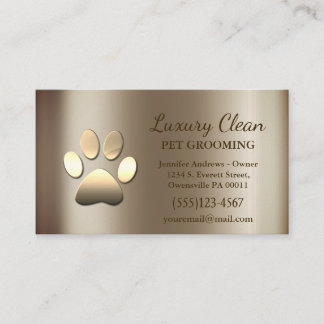 Luxury Glam Gold Metallic Dog Paw Grooming Service Business Card