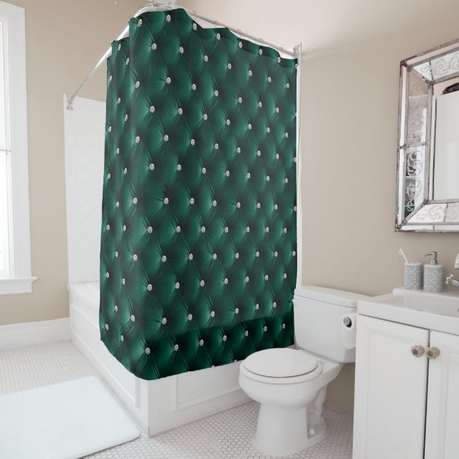 Luxury Glam Green Faux Velvet  Shower Curtain (In Situ)