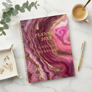 Luxury Glam Magenta Purple Agate & Gold Geode Planner