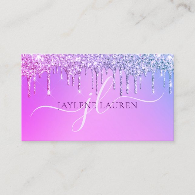 Luxury Glam Monogram Purple Business Card (Front)