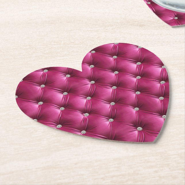 Luxury Glam Pink Faux Velvet Paper Coaster (Angled)