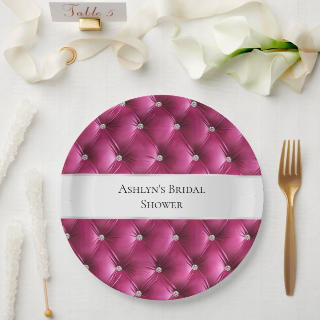 Luxury Glam Pink Faux Velvet Paper Plate (Wedding)
