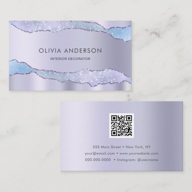 Luxury Glam Purple QR Code Fashion Trendy Modern Business Card (Front/Back)