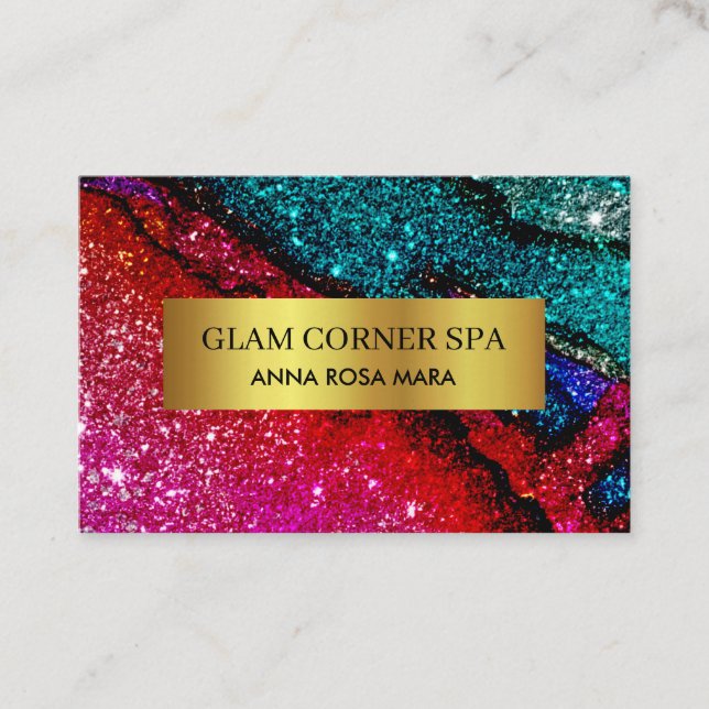 *~* Luxury Glam Rainbow QR Glitter Glitz Beauty Business Card (Front)