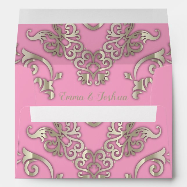 Luxury Glam Romantic Chic Pink & Gold Custom Name Envelope (Back (Bottom))