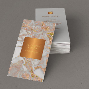 Luxury glam rose gold marble monogram designer business card