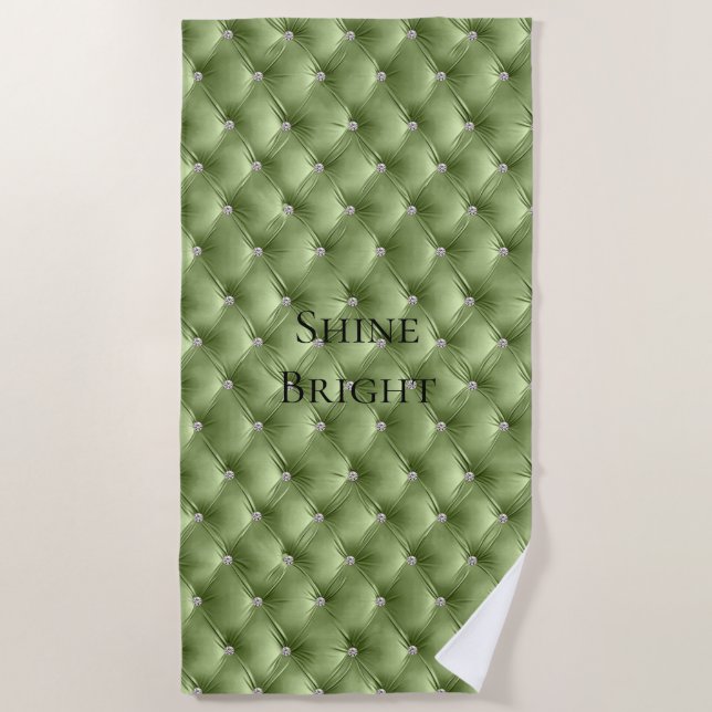 Luxury Glam Sage Green Faux Velvet  Beach Towel (Front)