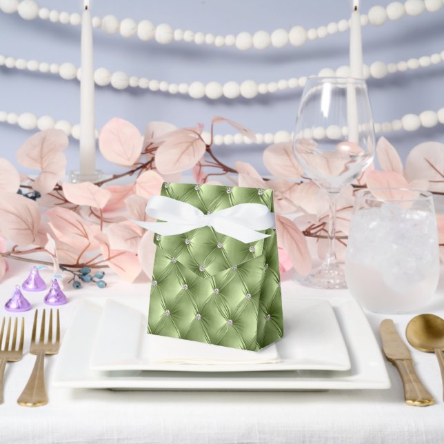 Luxury Glam Sage Green Faux Velvet Favour Box (Wedding)