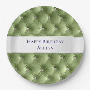 Luxury Glam Sage Green Faux Velvet Paper Plate