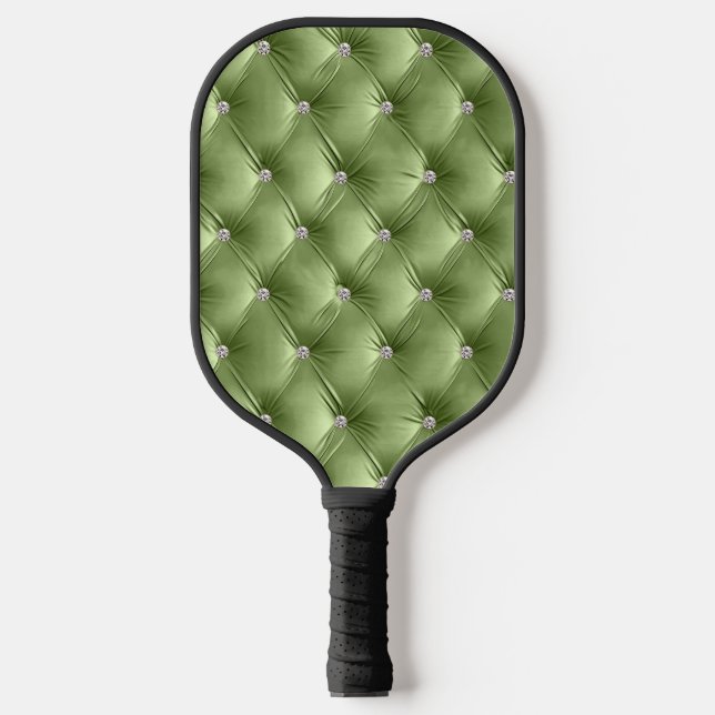 Luxury Glam Sage Green Faux Velvet  Pickleball Paddle (Front)