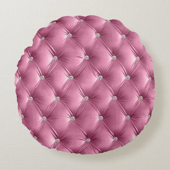 Luxury Glam Soft Pink Faux Velvet  Round Cushion (Front)