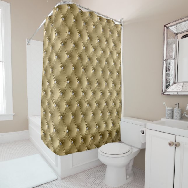 Luxury Glam Soft Warm Gold Faux Velvet  Shower Curtain (In Situ)