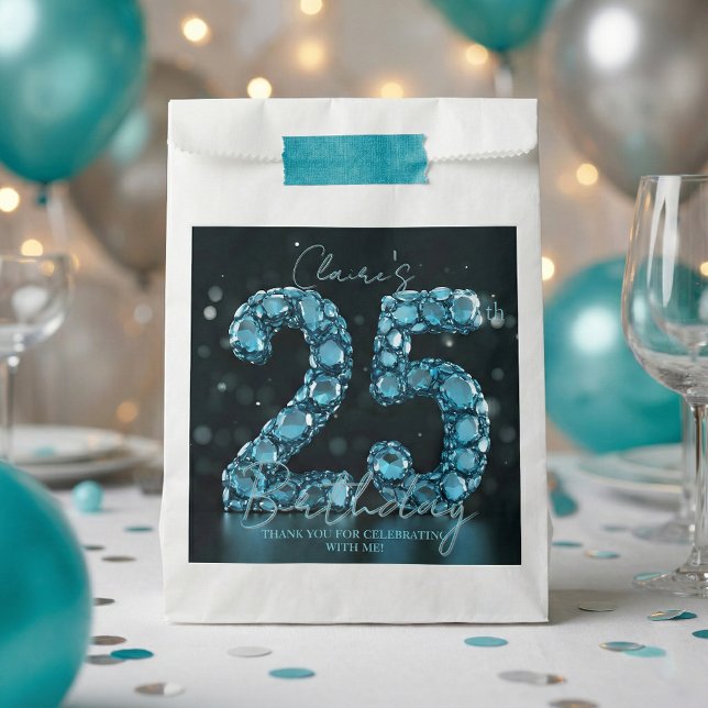 Luxury Glam Teal Blue 3D Bubble Gems 25th Birthday Favour Bags (Creator Uploaded)