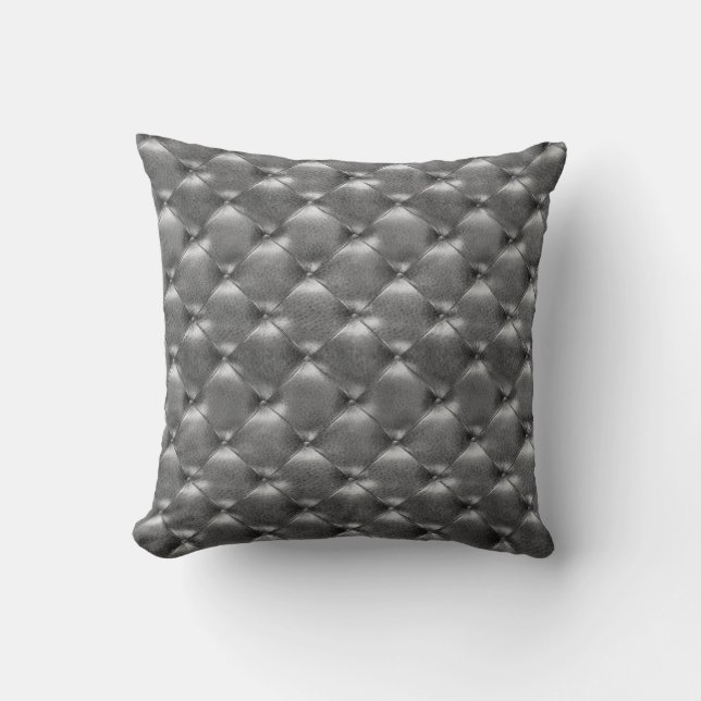 Luxury Glam Tufted Leather Opulent Graphite Gray Cushion (Front)