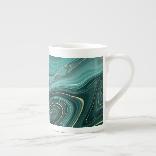 Luxury Glam Turquoise Abstract Pattern Bone China Mug (Right)