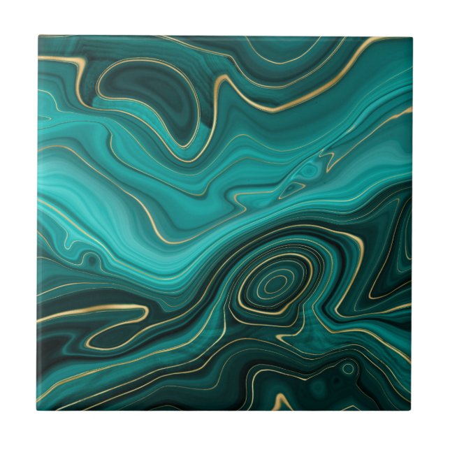 Luxury Glam Turquoise Abstract Pattern Tile (Front)