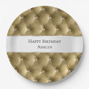 Luxury Glam Warm Gold Faux Velvet Paper Plate