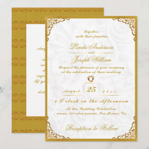 Luxury Glamour Gold Border & Nordic Flower Wedding Invitation