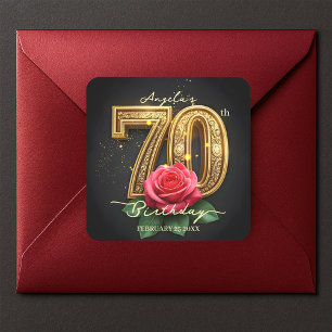 Luxury Glamourous Rose Gold Filigree 70th Birthday Square Sticker