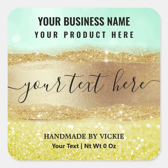 Luxury Glitter Beach Mint And Gold Product Labels (Front)