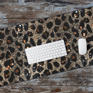 Luxury Glitter Brown Black Gold Leopard Pattern Desk Mat