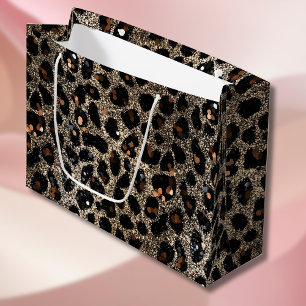 Luxury Glitter Brown Black Gold Leopard Pattern Large Gift Bag