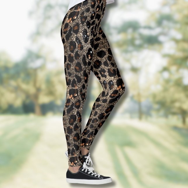 Luxury Glitter Brown Black Gold Leopard Pattern Leggings (Creator Uploaded)