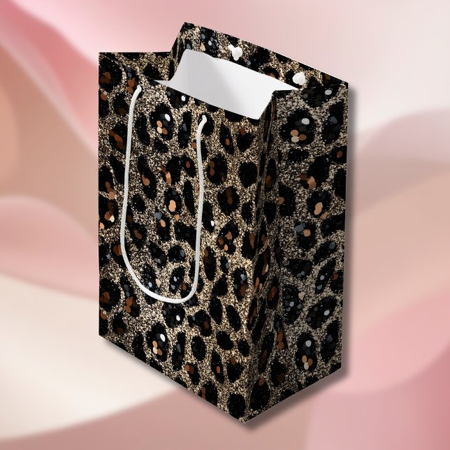 Luxury Glitter Brown Black Gold Leopard Pattern Medium Gift Bag (Creator Uploaded)