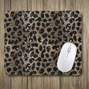 Luxury Glitter Brown Black Gold Leopard Pattern Mouse Mat