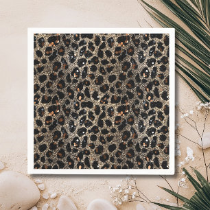 Luxury Glitter Brown Black Gold Leopard Pattern Napkin