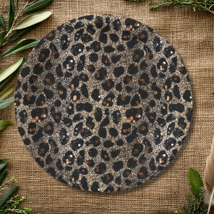 Luxury Glitter Brown Black Gold Leopard Pattern Paper Plate