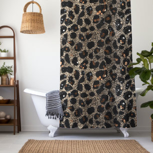 Luxury Glitter Brown Black Gold Leopard Pattern Shower Curtain