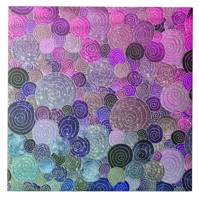 Luxury Glitter Dots and Circles - colourful purple Tile (Front)
