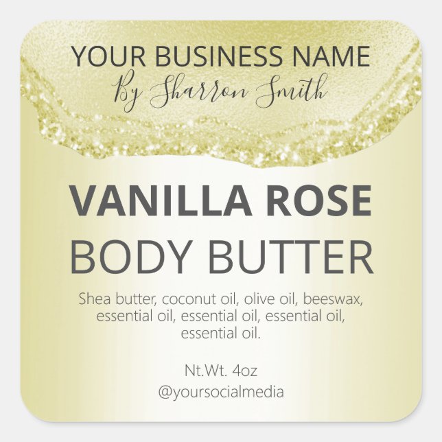 Luxury Glitter Gold Agate Product Jar Labels (Front)