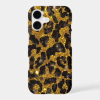 Luxury Glitter Gold Brown Black Leopard Pattern