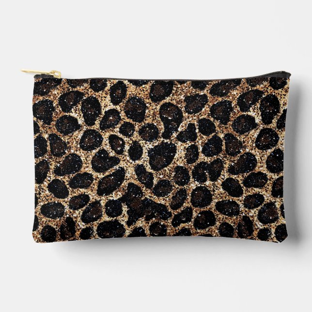 Luxury Glitter Gold Brown Black Leopard Pattern Accessory Pouch (Front)