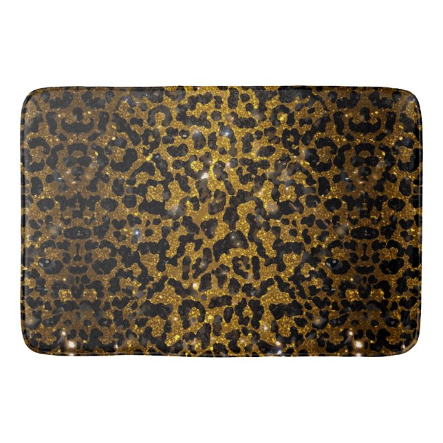 Luxury Glitter Gold Brown Black Leopard Pattern Bath Mat (Front)
