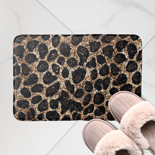 Luxury Glitter Gold Brown Black Leopard Pattern Bath Mat (Creator Uploaded)